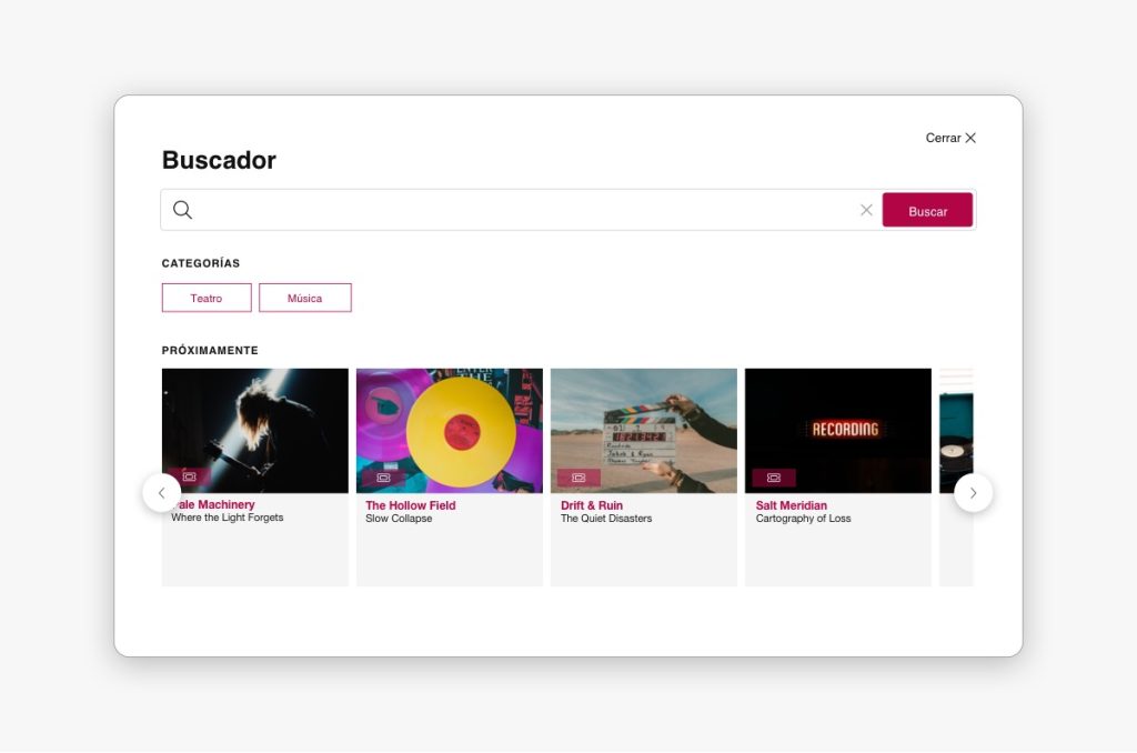 Exemple del nou cercador d'un projecte web d'Eventis